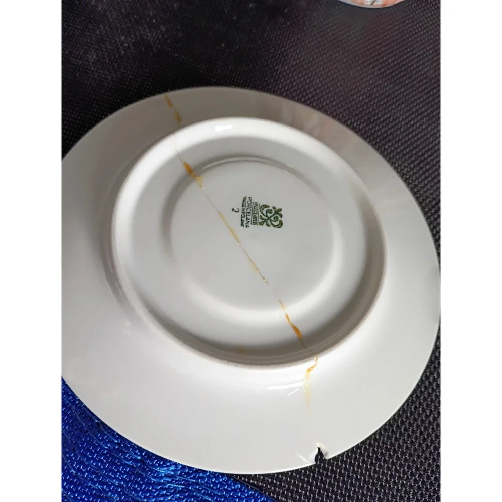 Vintage Włocławek Poland 17 Pc Porcelain Tea Coffee Set Abstract Flame Gold Trim